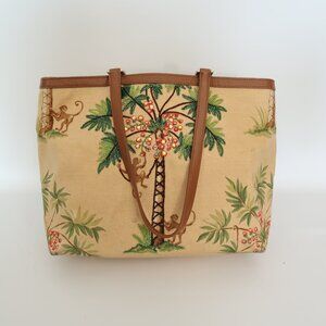 Isabella Fiore Tote Bag Palm Tree Monkey Beads Crystals Leather Handles & Trim